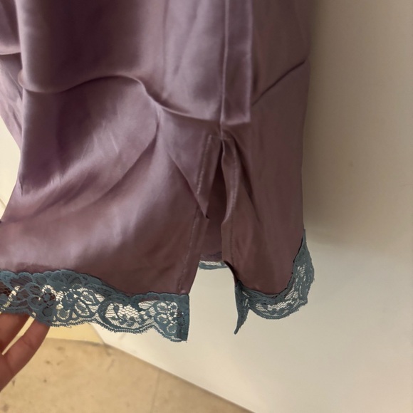 NWT Vintage Y2K Gold Hawk 100% Silk Midi Dress S Sleeveless Slip Lace Lavender - Picture 4 of 7